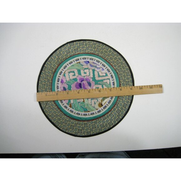 Vintage Asian Chinese Embroidered Silk Art Floral Panel Handmade Textile Round - Picture 2 of 6